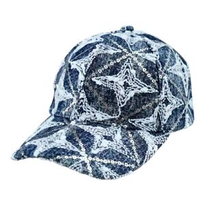 Women's Fashionable Star baddazed blue denim sequins rhinestones baseball cap.